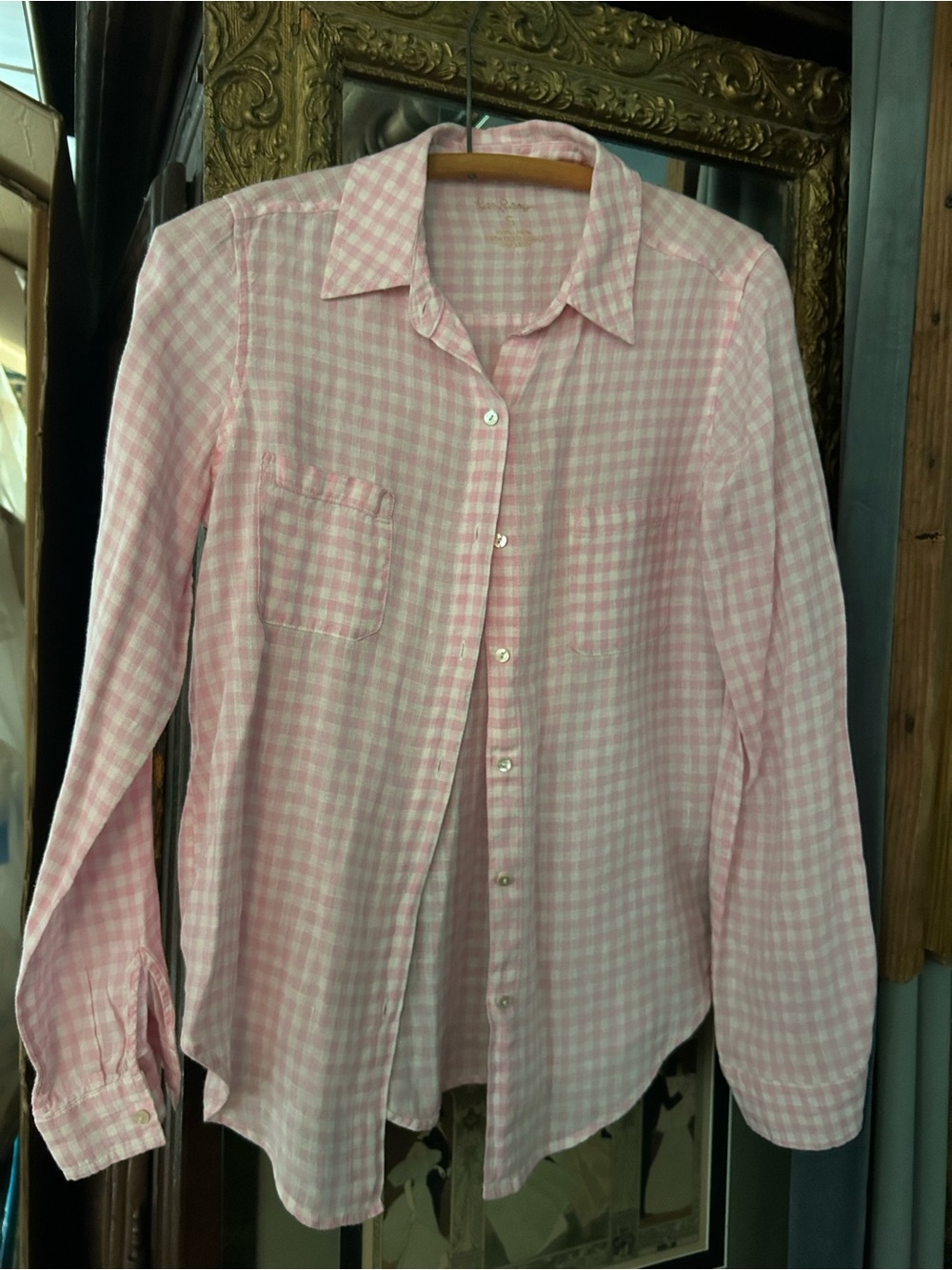 Lilly Pulitzer Pink and White Gingham Button Shirt